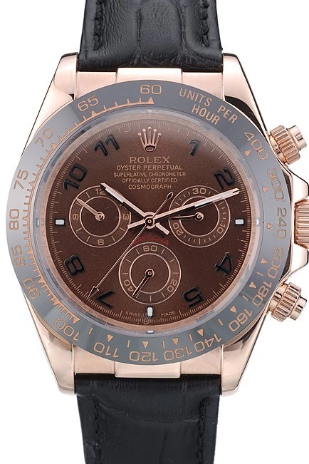 MiroTime 0811 Rolex Daytona Black Ceramic Bezel Brown Dial Black Leather Strap 41975